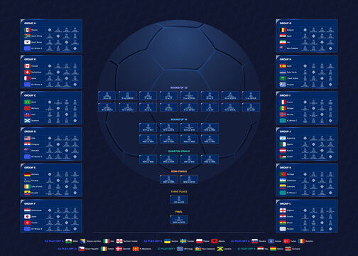 Match schedule 2026 final draw results table, vector illustration