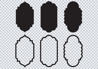 silhouette eid mubarak decorative arches, mosque borders or moroccan gates. Arabic muslim architecture design elements