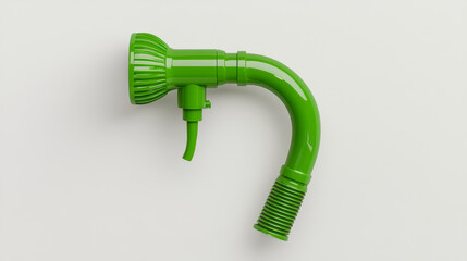 Green garden hose nozzle plastic sprinkler head adjustable spray irrigation tool outdoor watering curved attachment plumbing accessory bright color household utility clean design