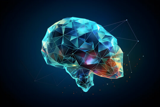 Low poly brain polygonal model futuristic abstract