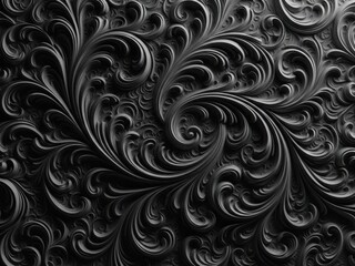 Swirling black and white floral design