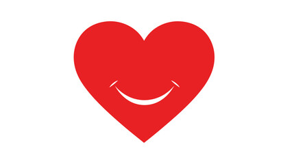 Fototapeta premium Smiling red heart icon in simple flat design with bright red color on white background for social media