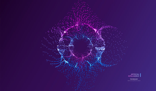 Motion modern circles in futuristic technology concept. Ai big data particle dotted circle. Vector banner.