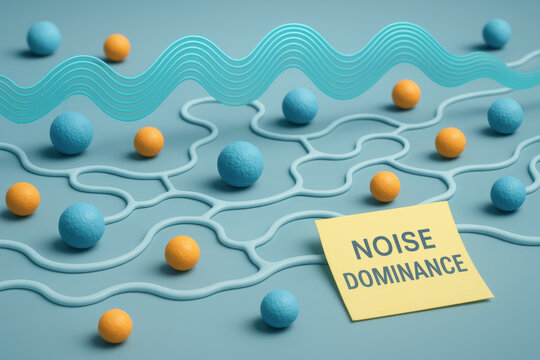 Noise dominance concept with biochemical interference wave disrupting metabolic precision and crosstalk in system. This complex scene shows molecular confusion and chaos