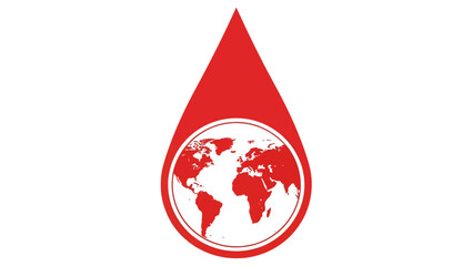 Obraz premium Blood Drop with Globe Icon in Red Color on White Background for Healthcare Awareness