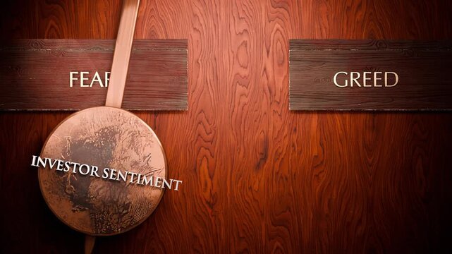 Investor sentiment swings between fear and greed. Visualizing a repeated pattern of Investor sentiment that cycles between extremities: fear and greed. Repeating transition from fear to greed.