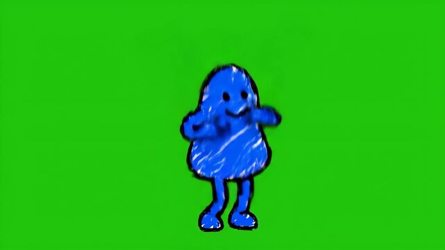 Blue Blob Character Dancing Joyfully in 4K Video on a Green Screen Background
