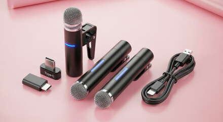 A Hyper ultra-realistic photography of a Wireless Dual Microphone Lavalier Mic with Active Noise Cancellation