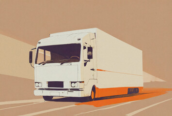 White truck with cargo container on road. Generative AI