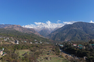 beautiful mountain view from dharamshala valley in himachal pradesh