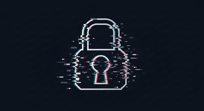 Minimal Cybersecurity Concept with Lock Icon and Glitch Effect - Powered by Adobe