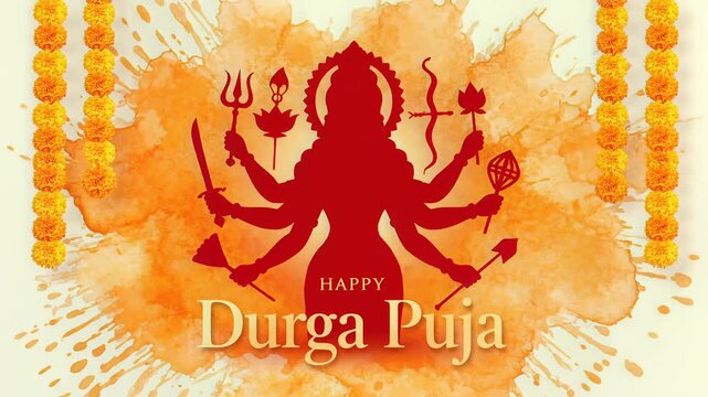 Happy Durga Puja Navratri Festival Goddess Durga Silhouette Banner