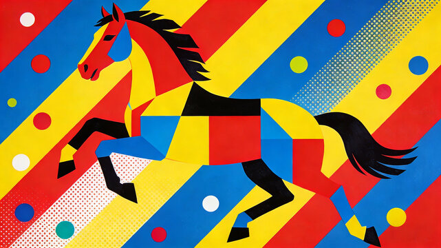 Pop Style China-Chic Year of Horse Illustration Geometric Color Block Pentium Horse