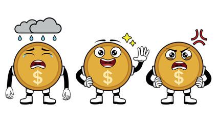 Obraz premium SET CURRENCY ICON SYMBOL WITH THREE EXPRESSION DOLLAR AMERICA