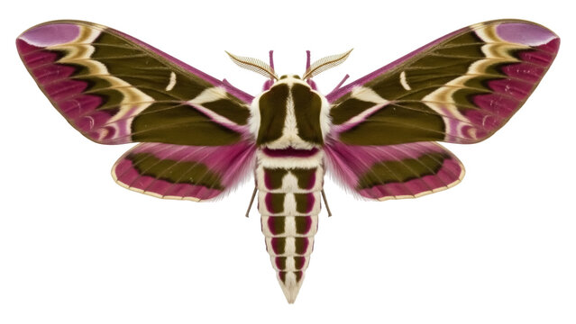 Isolated elegant oleander hawk-moth or army green moth with wings spread in studio shot