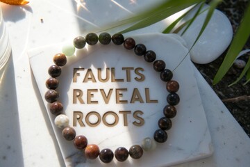 Gemstone Bracelet with 'Faults Reveal Roots' Engraving