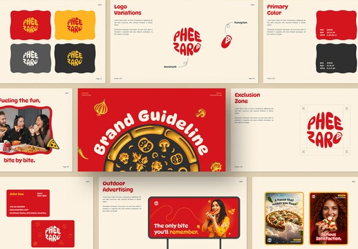 Pizza Restaurant Brand Guideline Presentation Template with Logo Branding