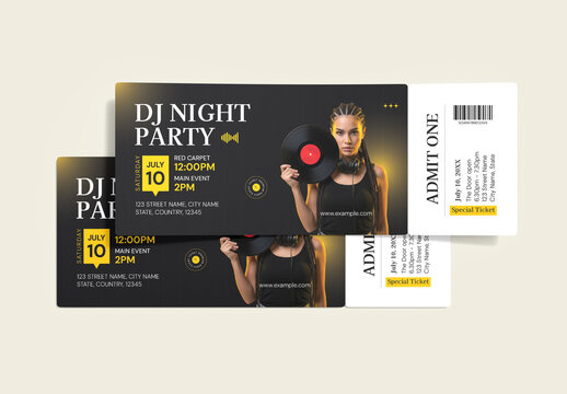 Modern DJ Night Party Event Ticket Template