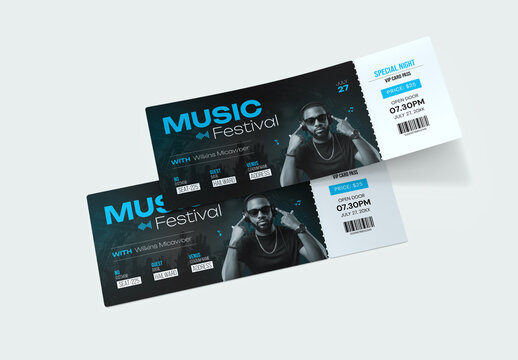 Blue Music Festival Entry Ticket Design Template