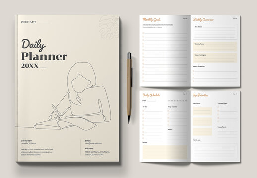 Modern Minimal Daily Productivity Planner Journal and Schedule Template