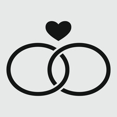 Interlocking Wedding Rings with Heart Icon