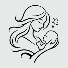 Mother and Baby Embrace with Butterfly and Heart