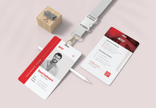 Modern Corporate ID Card Design Layout with Red Accents