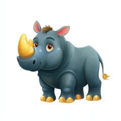 Fototapeta premium Cute cartoon rhinoceros with small horn digital art whimsical style playful environment friendly viewpoint