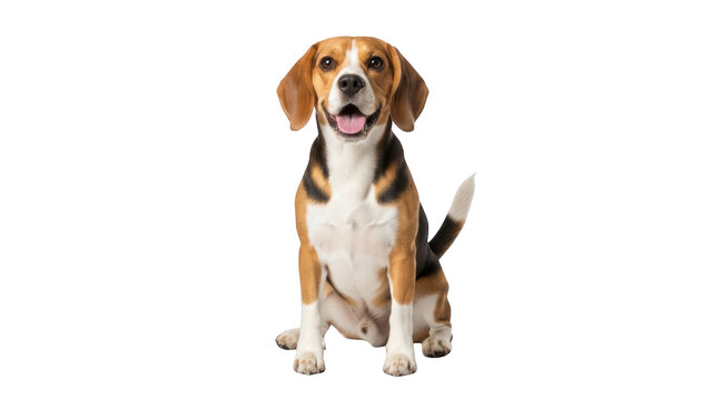 A happy beagle dog sitting and looking forward.