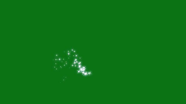 White glowing twinkle stars glitter trail animation featuring magic fairy dust shimmer, fast sparkling star lines, shining starlight path and elegant transition effect on green screen overlay 4k