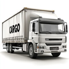 Fototapeta premium Cargo Truck isolated on white background. Transport Truck icon. Industrial Vehicle. Delivery Cargo Truck. Freight Transport Truck. Heavy Cargo Vehicle on white. Cargo Truck isolated on white.