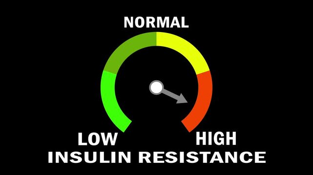 Animated insulin resistance level meter moving from high level to normal level, ideal for concepts related to diabetes management, metabolic health, and blood sugar control..4K...