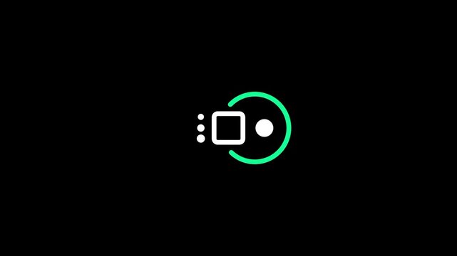 A green circular icon featuring a small square and a dot represents a screen recording or capturing function on a solid black background