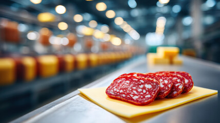 Small business deli counter with sliced salami on cheese plate creating inviting gourmet display