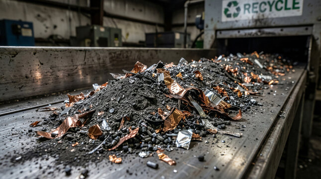 Black Mass: Recycled Black Mass Texture Macro Showing Shredded Sodium-Ion Battery Material for Sustainable Circular Economy Waste Recovery