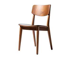 A modern wooden chair with a curved backrest, isolated on black