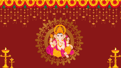 Obraz premium Lord Ganesha Festive Background with Traditional Indian Decorations.