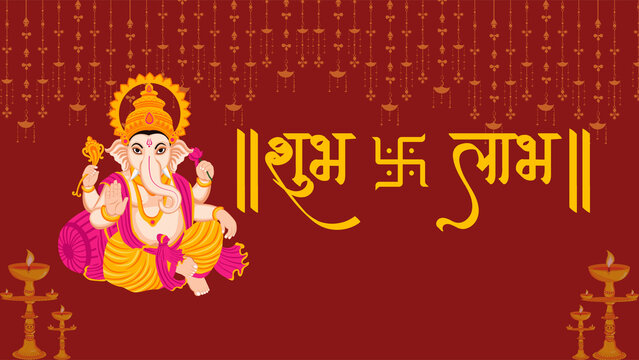 Lord Ganesha with Shubh Labh and Swastika symbol for auspicious occasions.