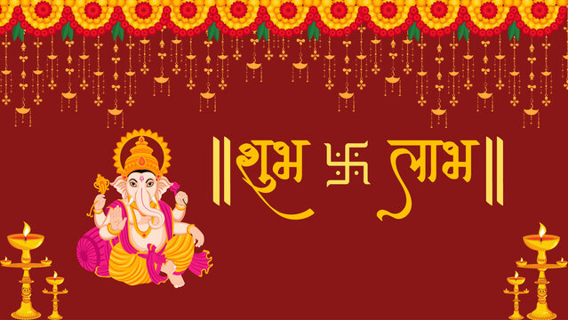 Lord Ganesha Shubh Labh Traditional Indian Festival Decoration.