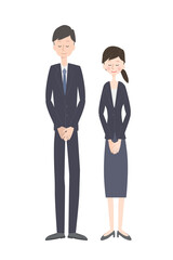 おじぎをしているスーツの男女