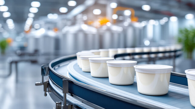 Small business yogurt production line with sealed containers conveyor creating efficient dairy