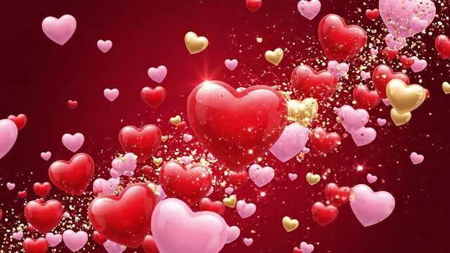 valentines day heart frame with glitter shiny stars and particles red love motion background, romantic social media design element