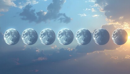 3D Pearl Moon Phases Cycle for Ramadan Month Progress