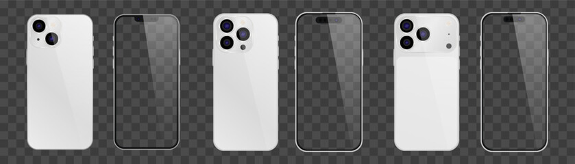 Vector realistic smartphone, 17 pro and 15 pro. Realistic gadget set png. Vector electronic device with blank empty screen isolated on transparent background.