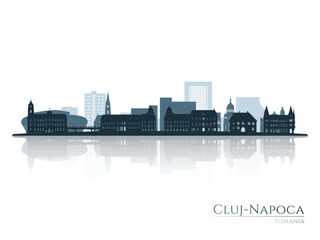 Obraz premium Cluj-Napoca skyline silhouette with reflection. Landscape Cluj-Napoca, Romania. Vector illustration.