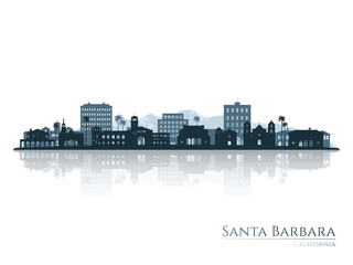 Obraz premium Santa Barbara skyline silhouette with reflection. Landscape Santa Barbara, California. Vector illustration.