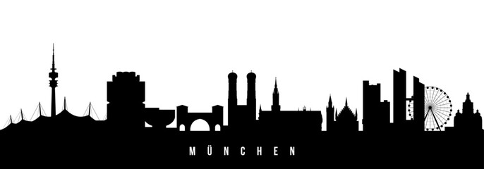 Naklejka premium Vector silhouette illustration of Munchen city urban skyline. Modern minimalist cityscape graphic, perfect for travel, banners or backgrounds.