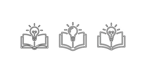 Education and creativity concept icon set with open book and light bulb symbol for learning innovation and academic knowledge development illustration
