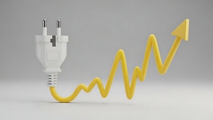 White electrical plug connected to a yellow graph line trending upwards with an arrow
