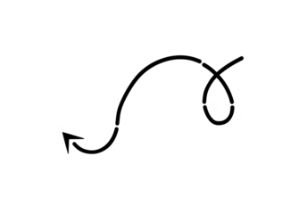 Curved arrow, hand-drawn line art design element, isolated on transparent background
